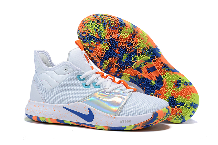 New Nike PG 3 White Orange Silver Blue Shoes